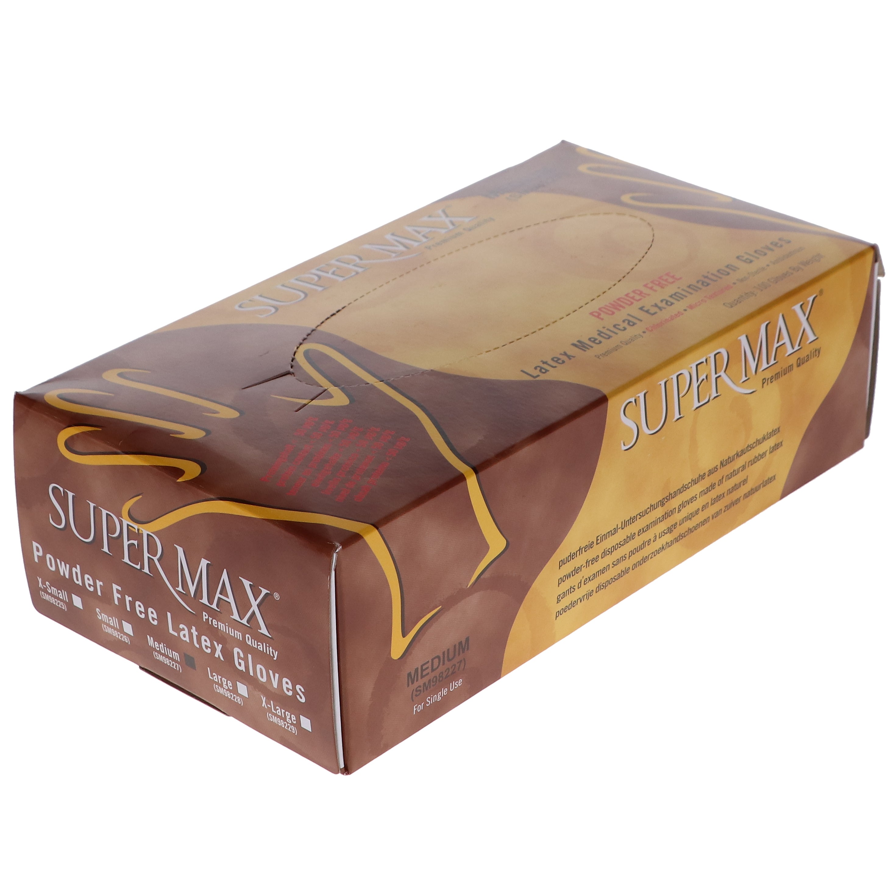 House Brand Dentistry SM98227 Supermax Non-Sterile Latex Examination Gloves Powder Free Medium 100/Bx House Brand Dentistry SM98227 Supermax Non-Sterile Latex Examination Gloves Powder Free Medium 100/Bx